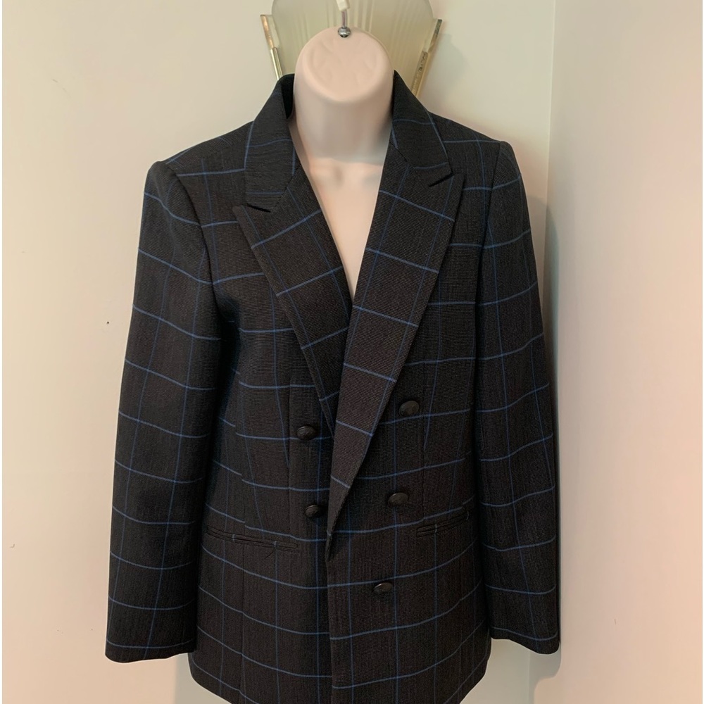 Bar 111 woman’s jacket size small slate grey with blue window pane plaid look